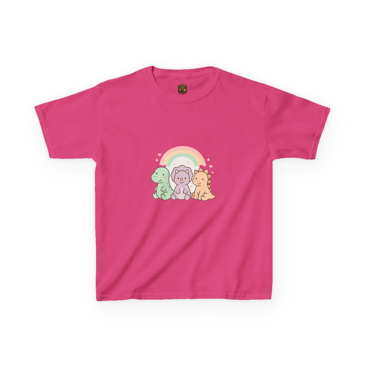 Kids T-Shirt — Cute Pastel Dino Trio with Rainbow