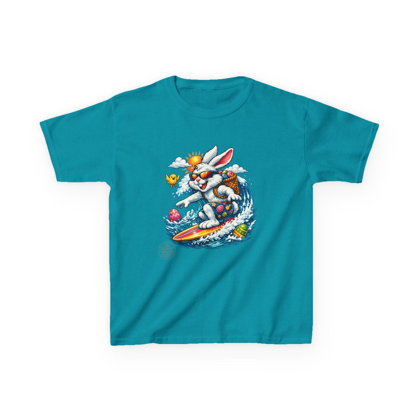 Kids Surfing Easter Bunny T-Shirt — Cute Surfboard Bunny Graphic Tee