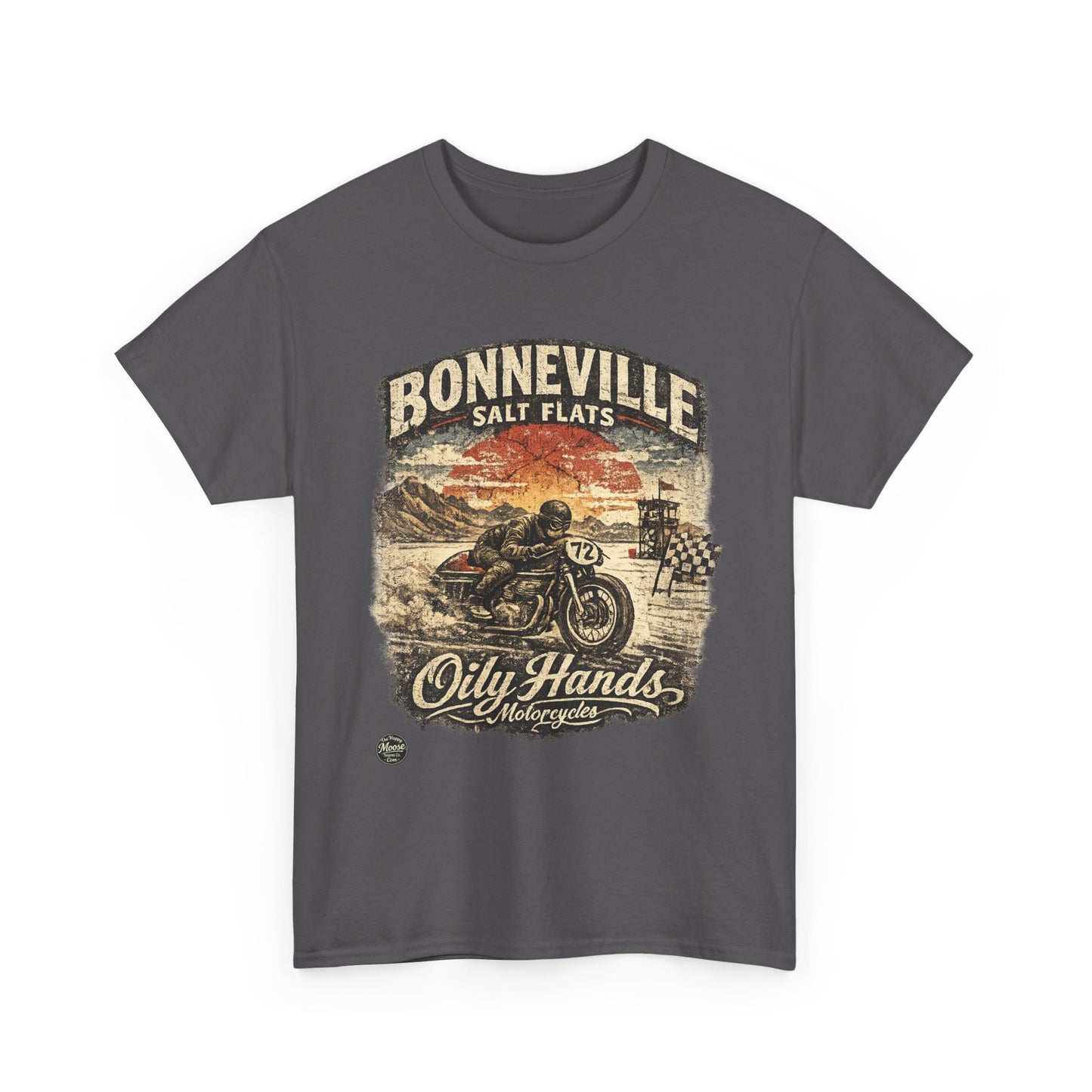 Oily Hands Bonneville Salt Flats Motorcycle Tee — Vintage Racing T-Shirt #006 E