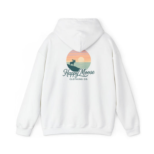 Happy Moose Hoodie — Sunset Lake Graphic Hooded Sweatshirt