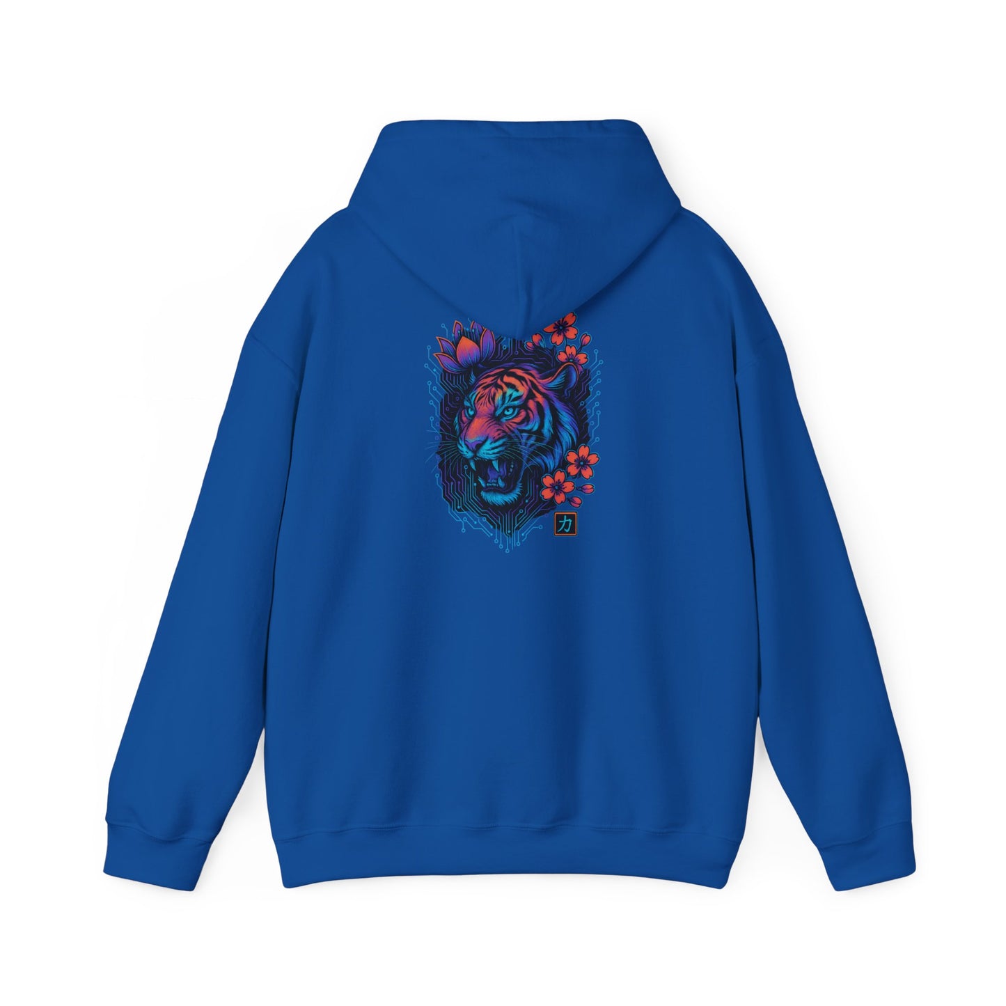 Tiger Rose Hoodie — Neon Floral Tiger Back Graphic Hoodie