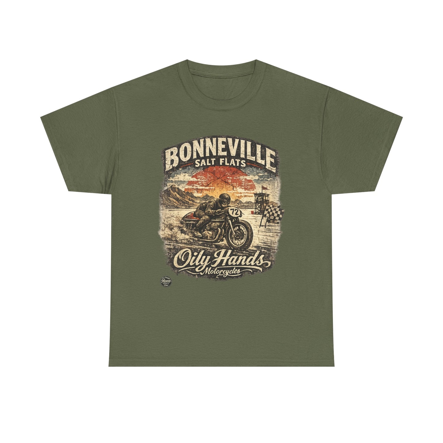 Oily Hands Bonneville Salt Flats Motorcycle Tee — Vintage Racing T-Shirt #006 E
