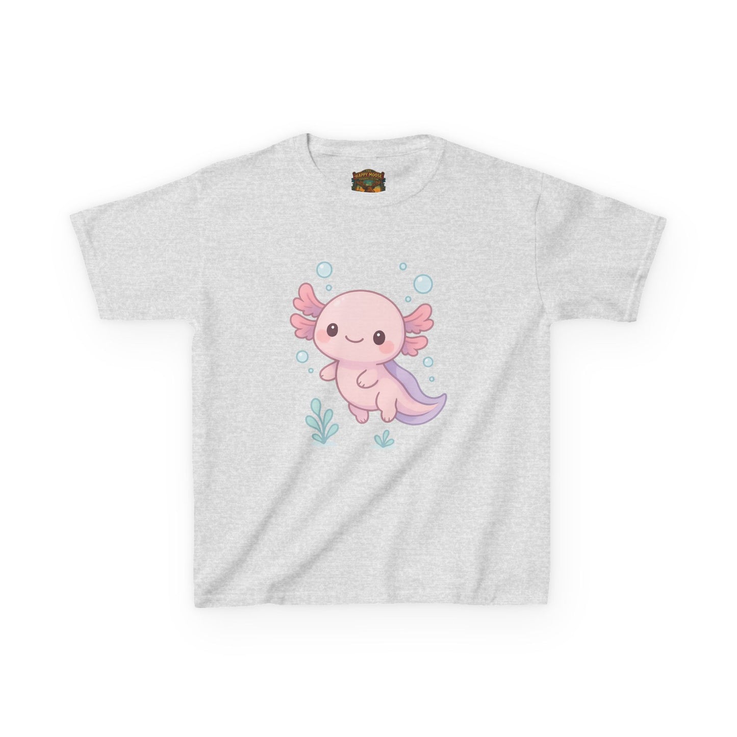 Kids Axolotl T‑Shirt — Cute Pink Axolotl Cartoon Tee for Kids