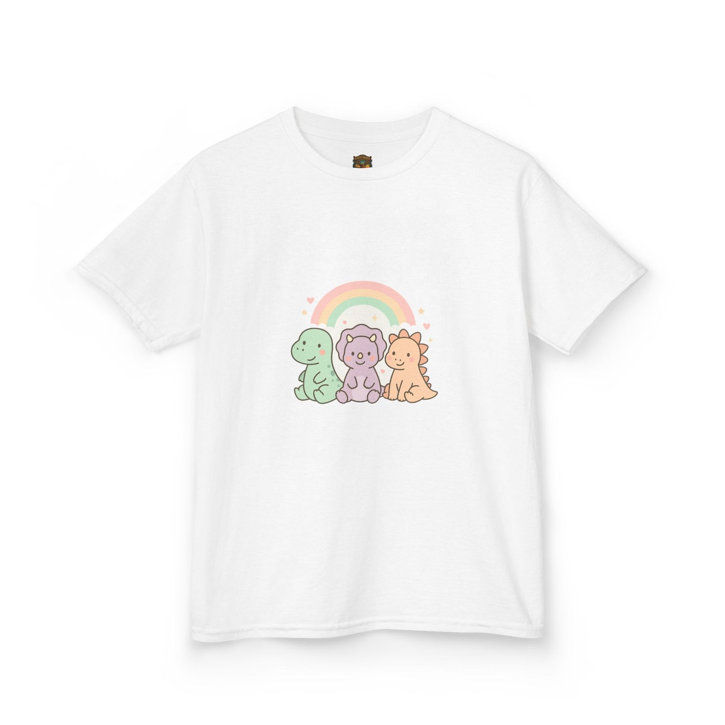 Kids T-Shirt — Cute Pastel Dino Trio with Rainbow