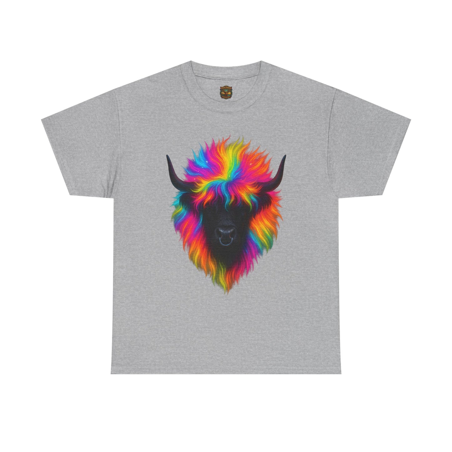Rainbow Highland Cow T-Shirt — Colourful Neon Graphic Tee