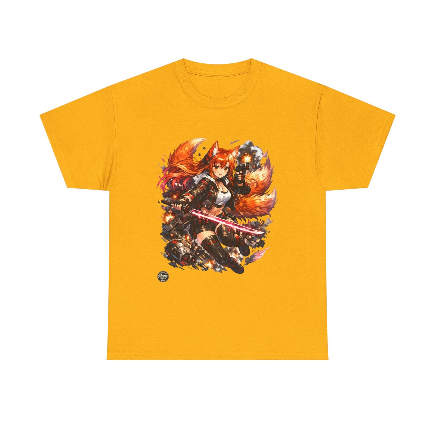 Fox Warrior Anime T-Shirt — Samurai Kitsune Graphic Tee #E004