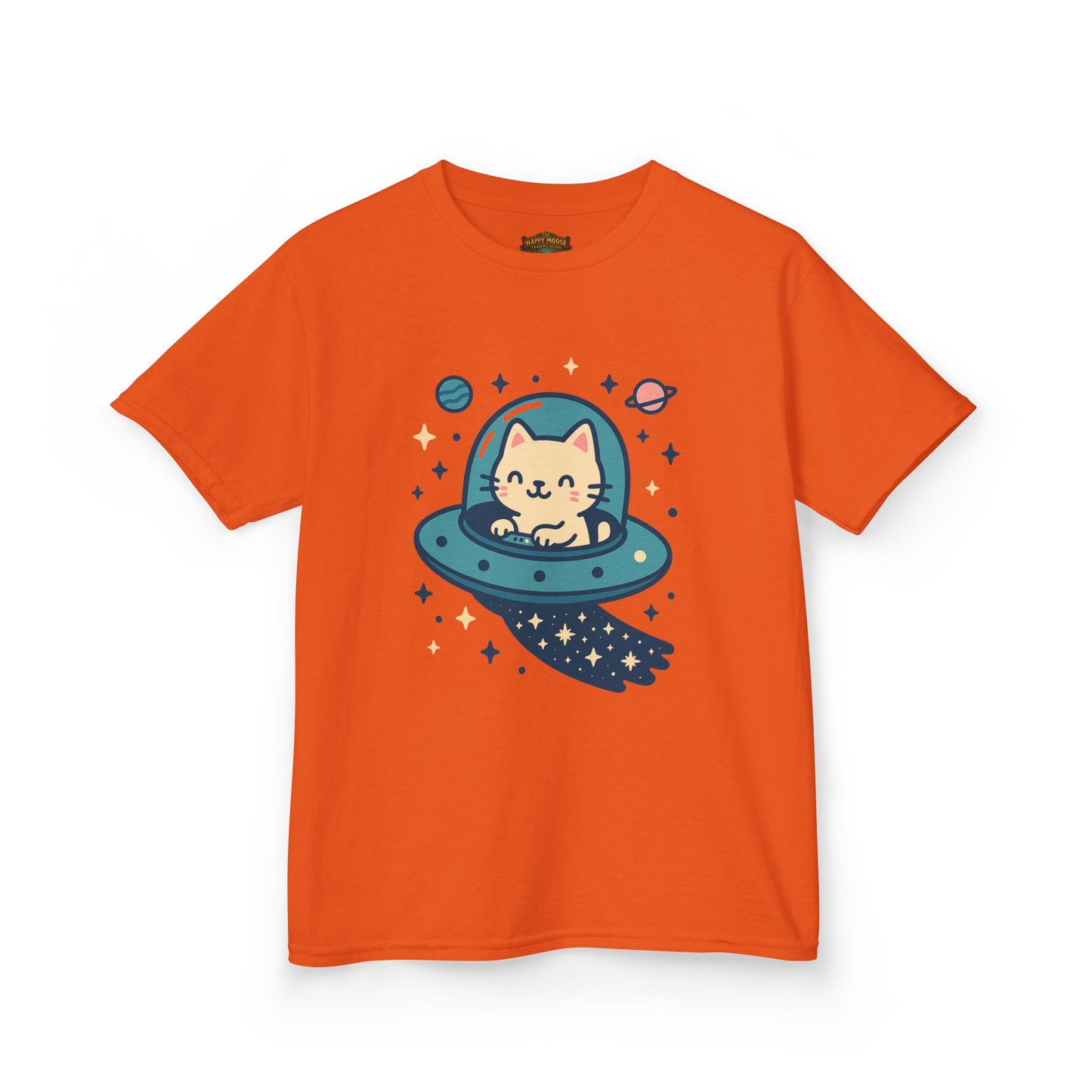 Kids Tee — Cute Cat in UFO Spacecraft Graphic