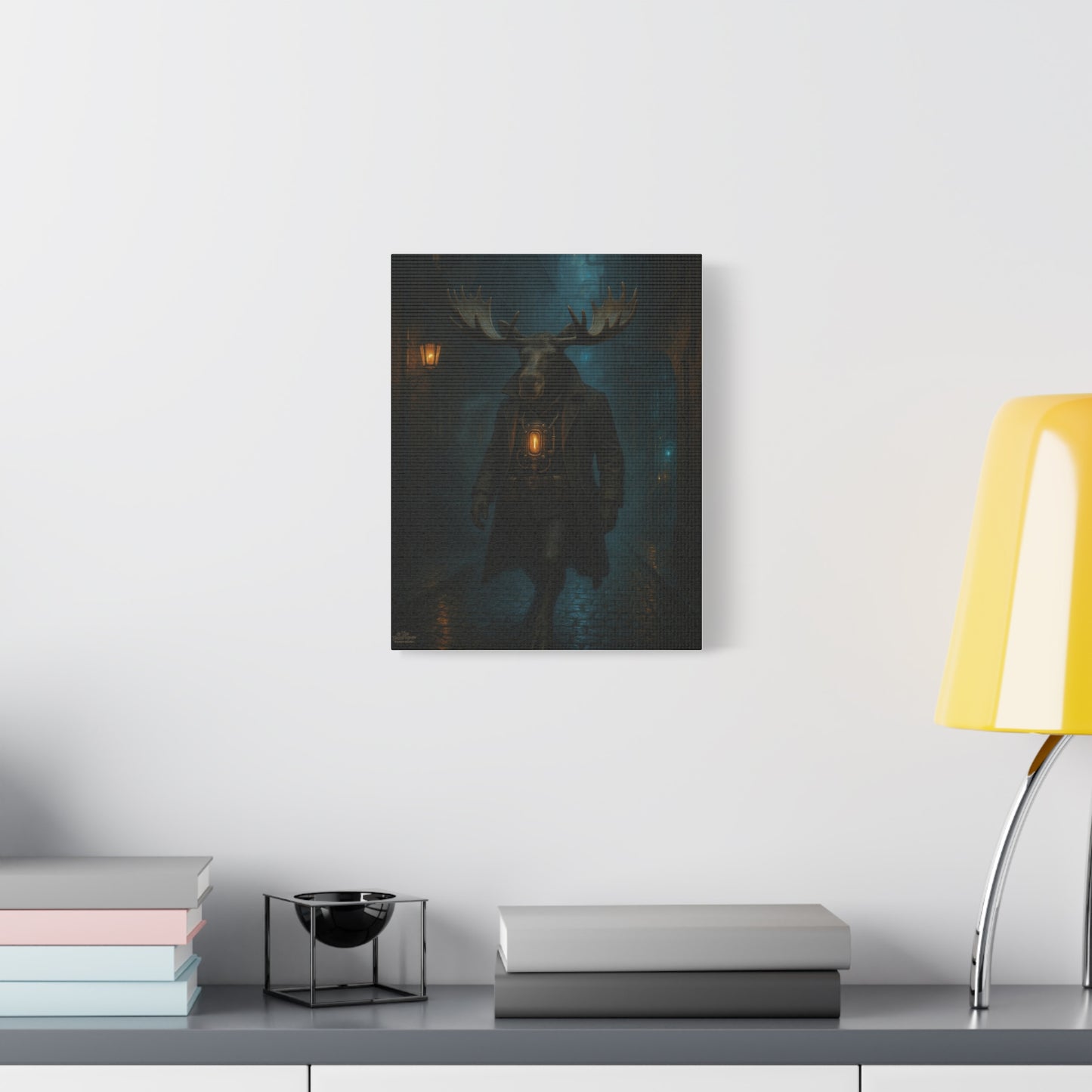 Moose Lantern Matte Canvas Print — Dark Fantasy Wall Art (Stretched)