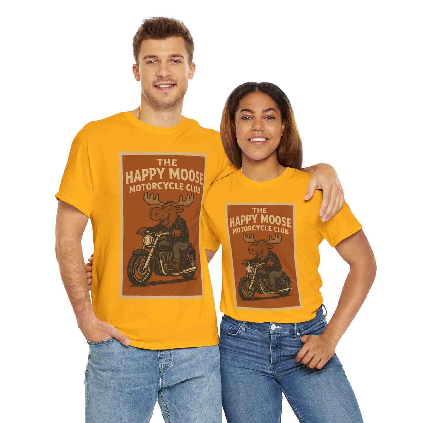 "Ride with style in the Happy Moose Motorcycle Club T-Shirt. Premium comfort, bold biker design—perfect for riders & fans alike."