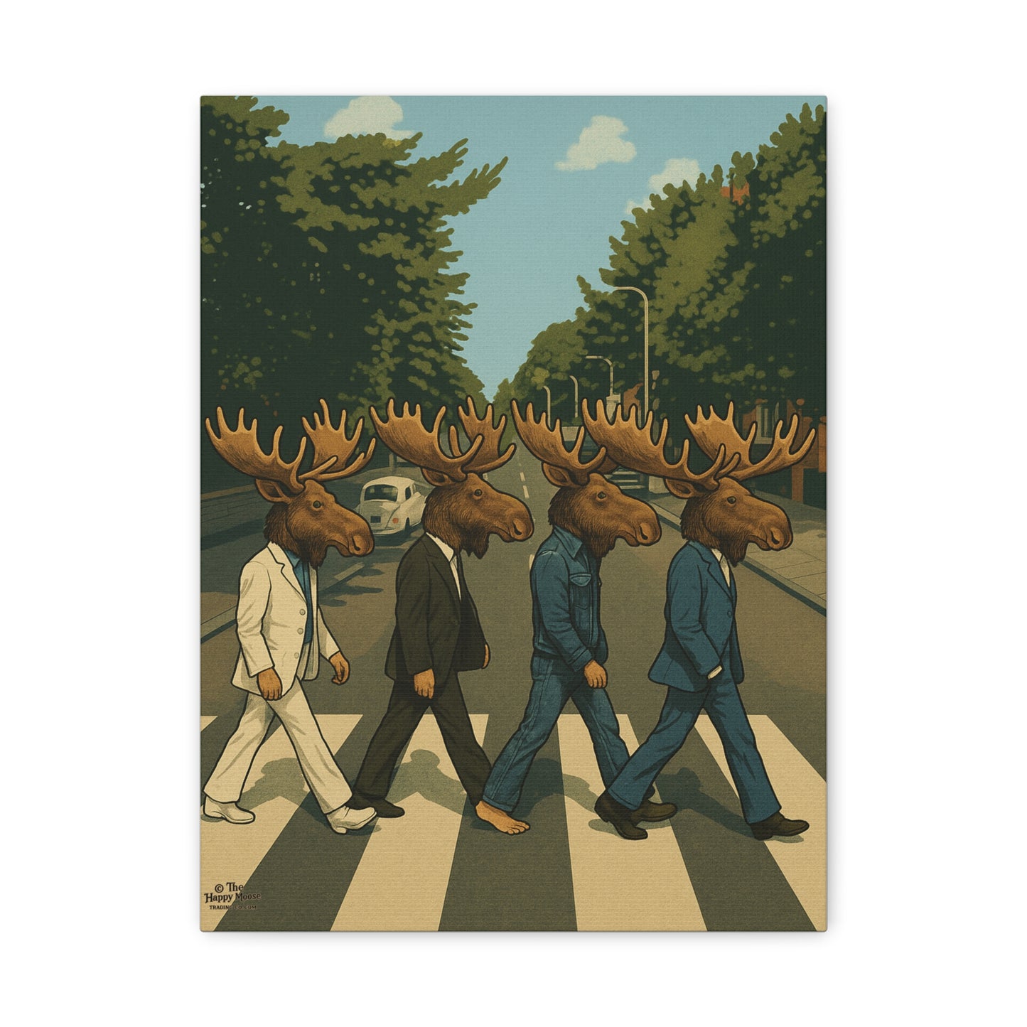 Moose Crossing Canvas Print — Retro Abbey Road Parody Wall Art