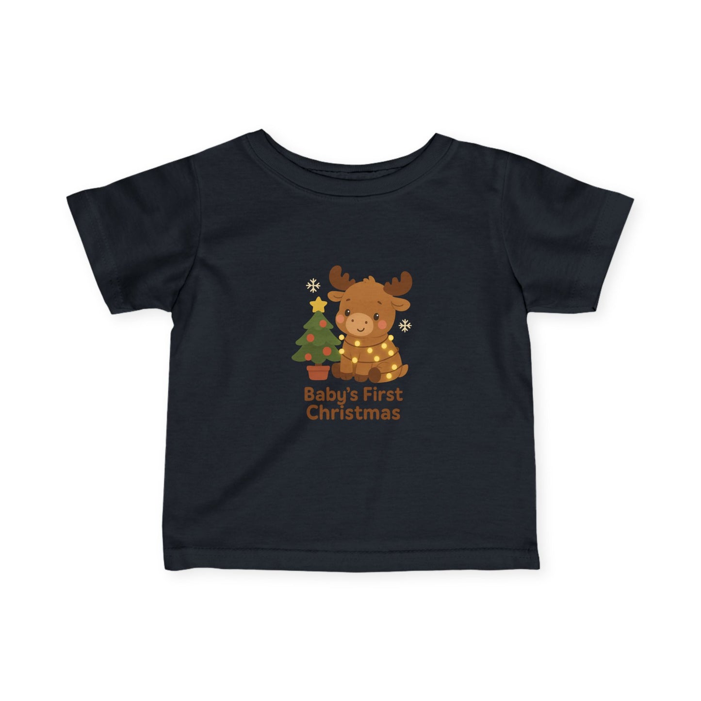 Baby's First Christmas Infant Tee — Cute Reindeer & Tree Holiday Shirt