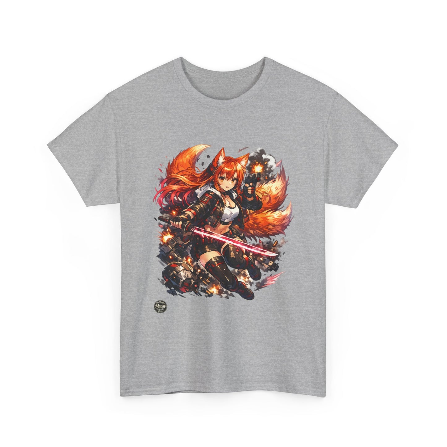 Fox Warrior Anime T-Shirt — Samurai Kitsune Graphic Tee #E004