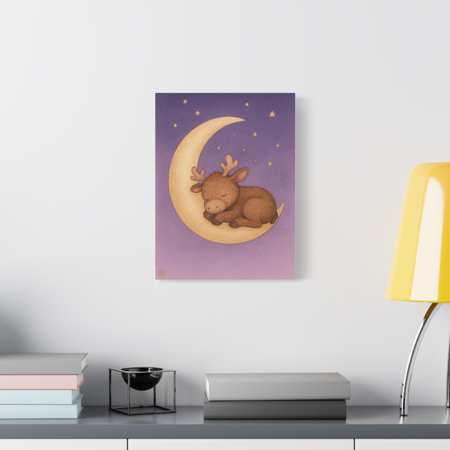 Sleeping Reindeer Moon Matte Canvas Wall Art