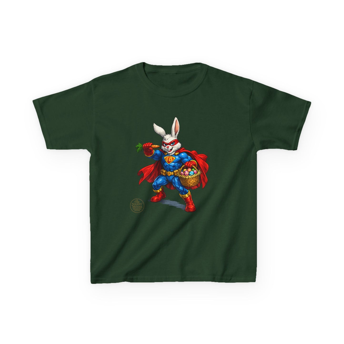 Kids Superhero Bunny T‑Shirt — Easter Basket & Carrot Costume