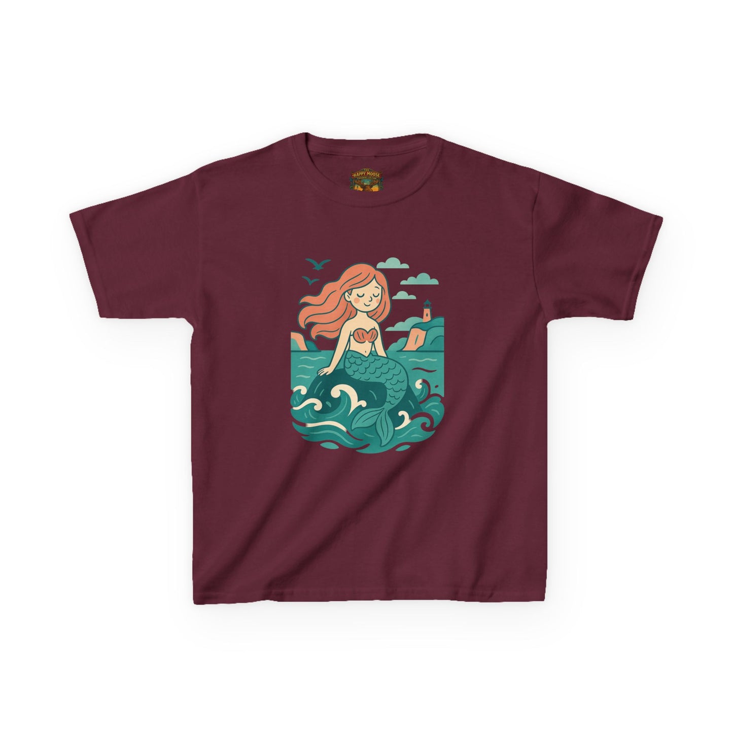 Kids Mermaid Graphic Tee — Cute Redhead Mermaid Ocean Illustration