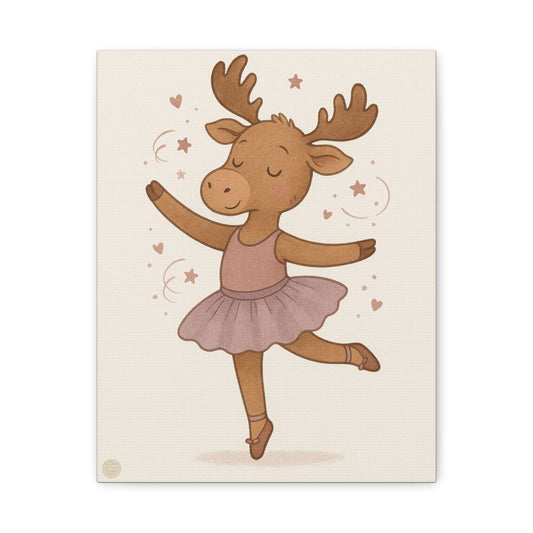 Ballet Moose Nursery Canvas Art – Cute Ballerina Animal Wall Decor