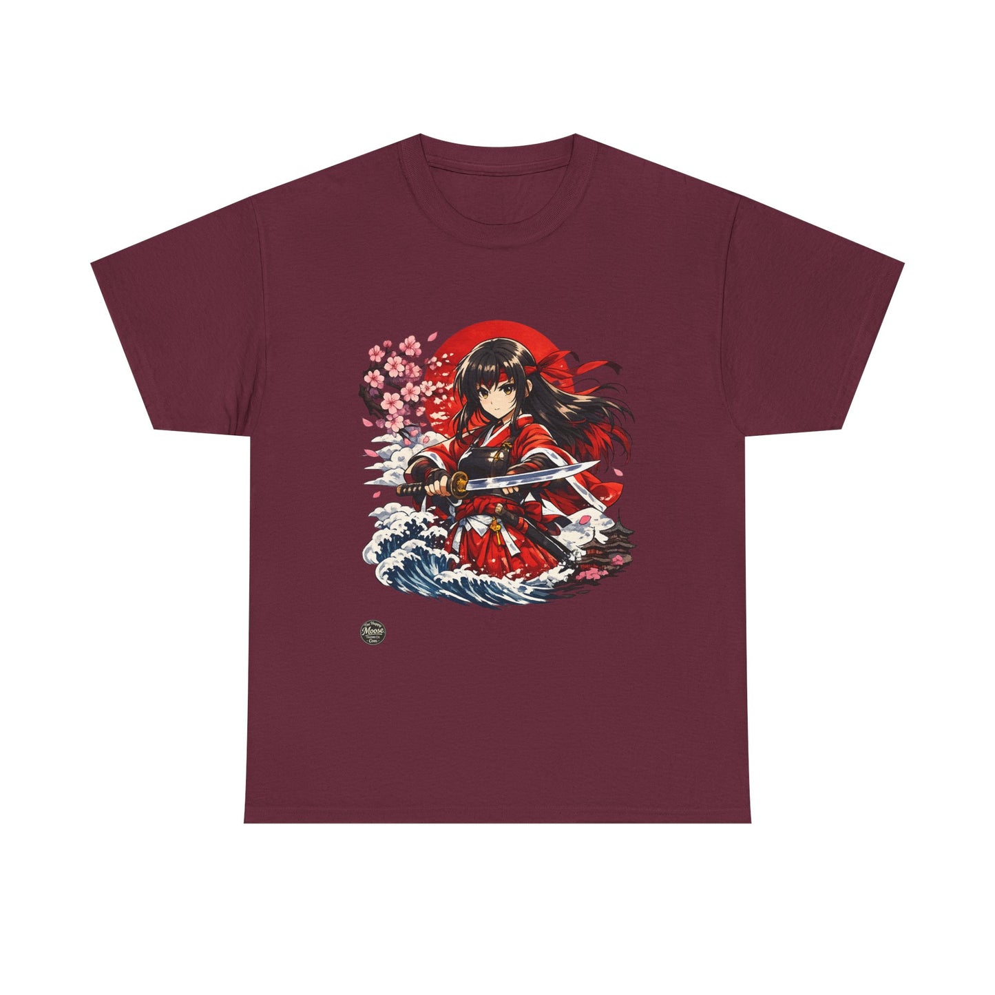 Anime Samurai Tee — Red Kimono Warrior Graphic T-Shirt #E006