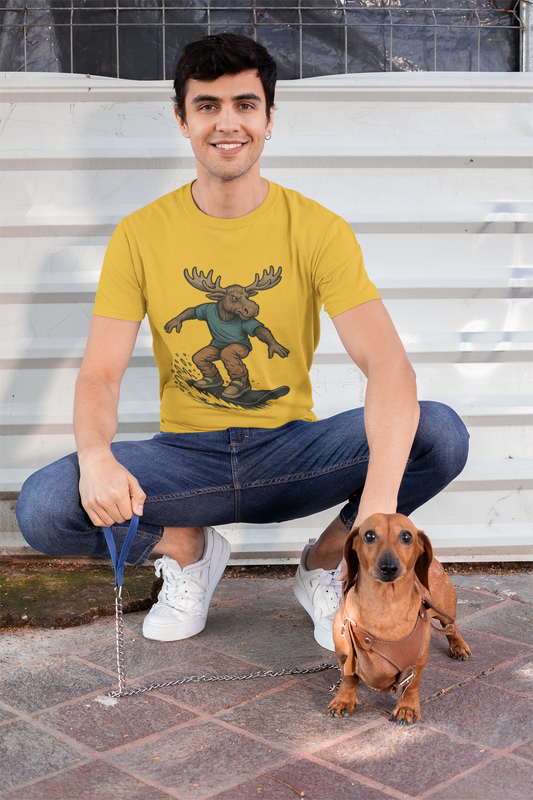 Moose Snowboarder Tee — Cool Cartoon Snowboarding Moose T-Shirt