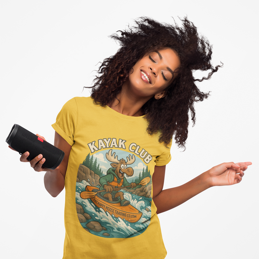 Kayak Club Moose T-Shirt — Retro Outdoor Adventure River Tee