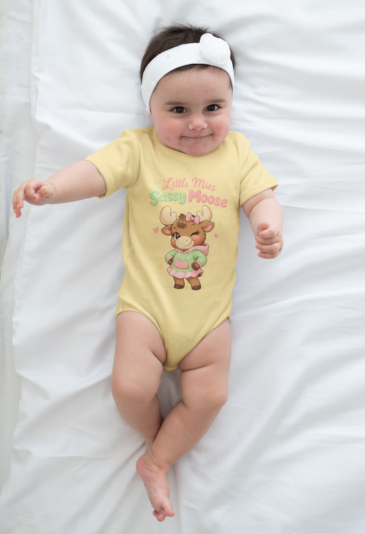 Baby Bodysuit - "Little Miss Sassy Moose" Cute Woodland Infant Onesie