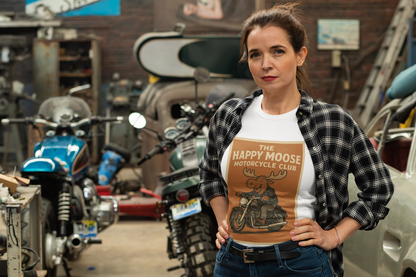 Happy Moose Motorcycle Club T-Shirt | Moose Biker Graphic