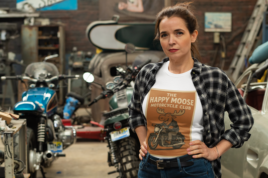 Happy Moose Motorcycle Club T-Shirt | Moose Biker Graphic