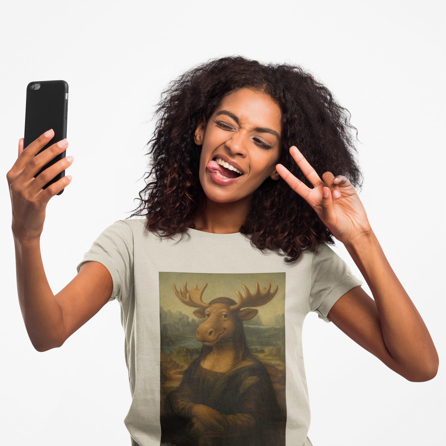 Mona Moose Tee — Funny Renaissance Moose Portrait T‑Shirt