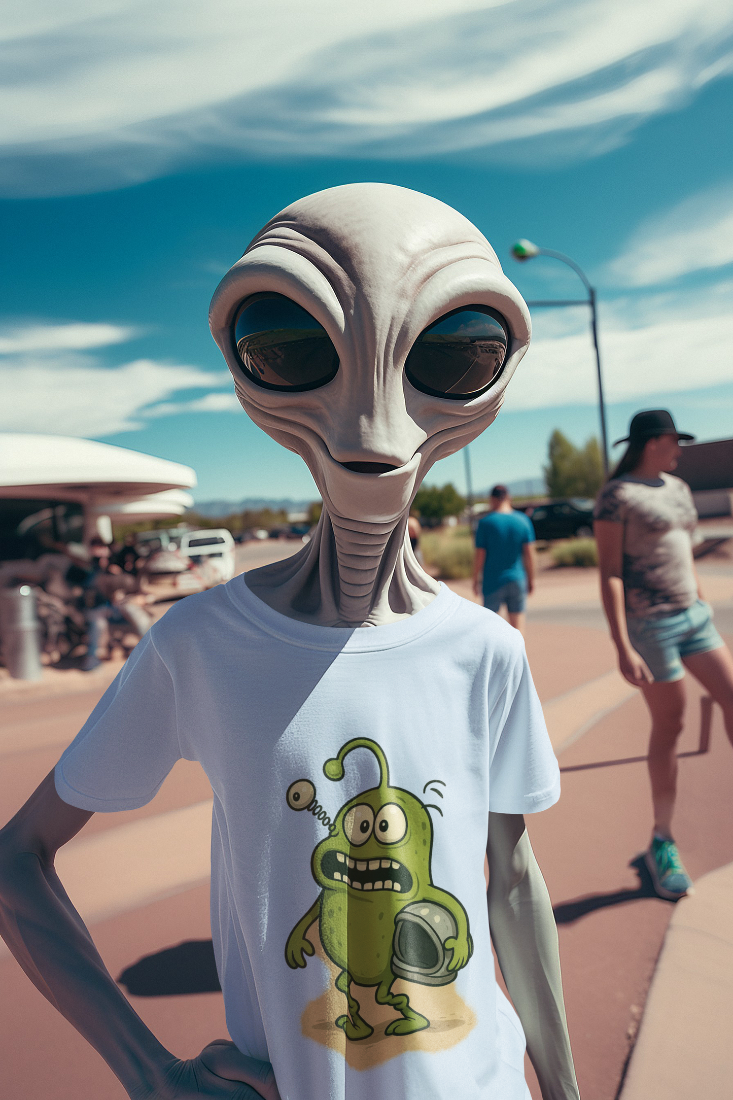 Green Alien Cartoon Tee | Funny Space Monster Illustration