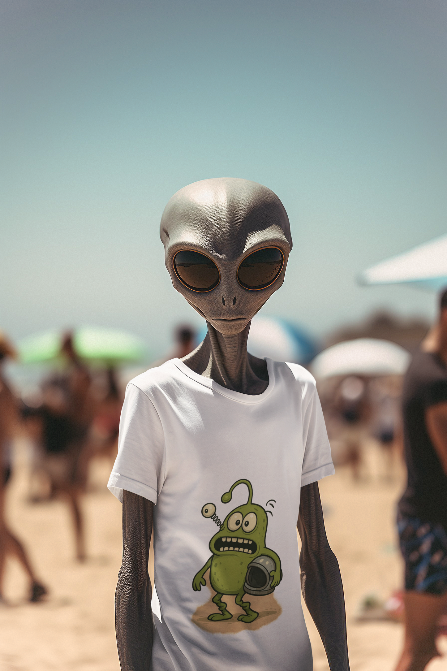 Green Alien Cartoon Tee | Funny Space Monster Illustration