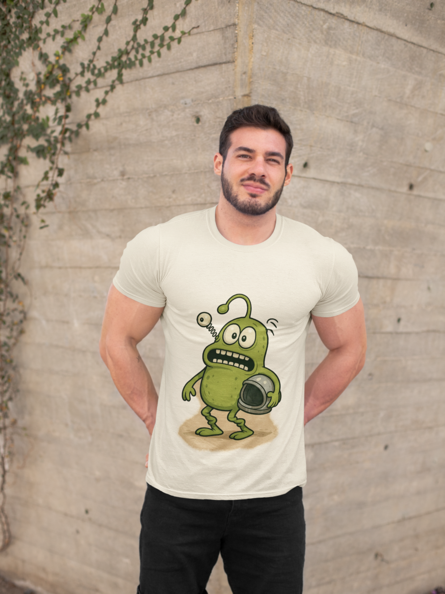 Green Alien Cartoon Tee | Funny Space Monster Illustration