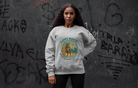 Happy Moose North East Coast Crewneck Sweatshirt — Vintage Surf Moose Graphic