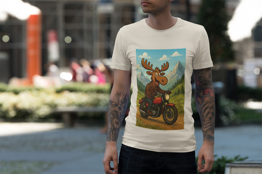 Happy Moose Motorcycle T-Shirt | Vintage Biker Moose Illustration