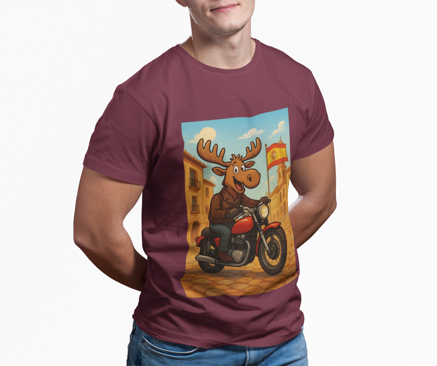 Happy Moose on a Motorcycle T-Shirt | Vintage Biker Animal Tee