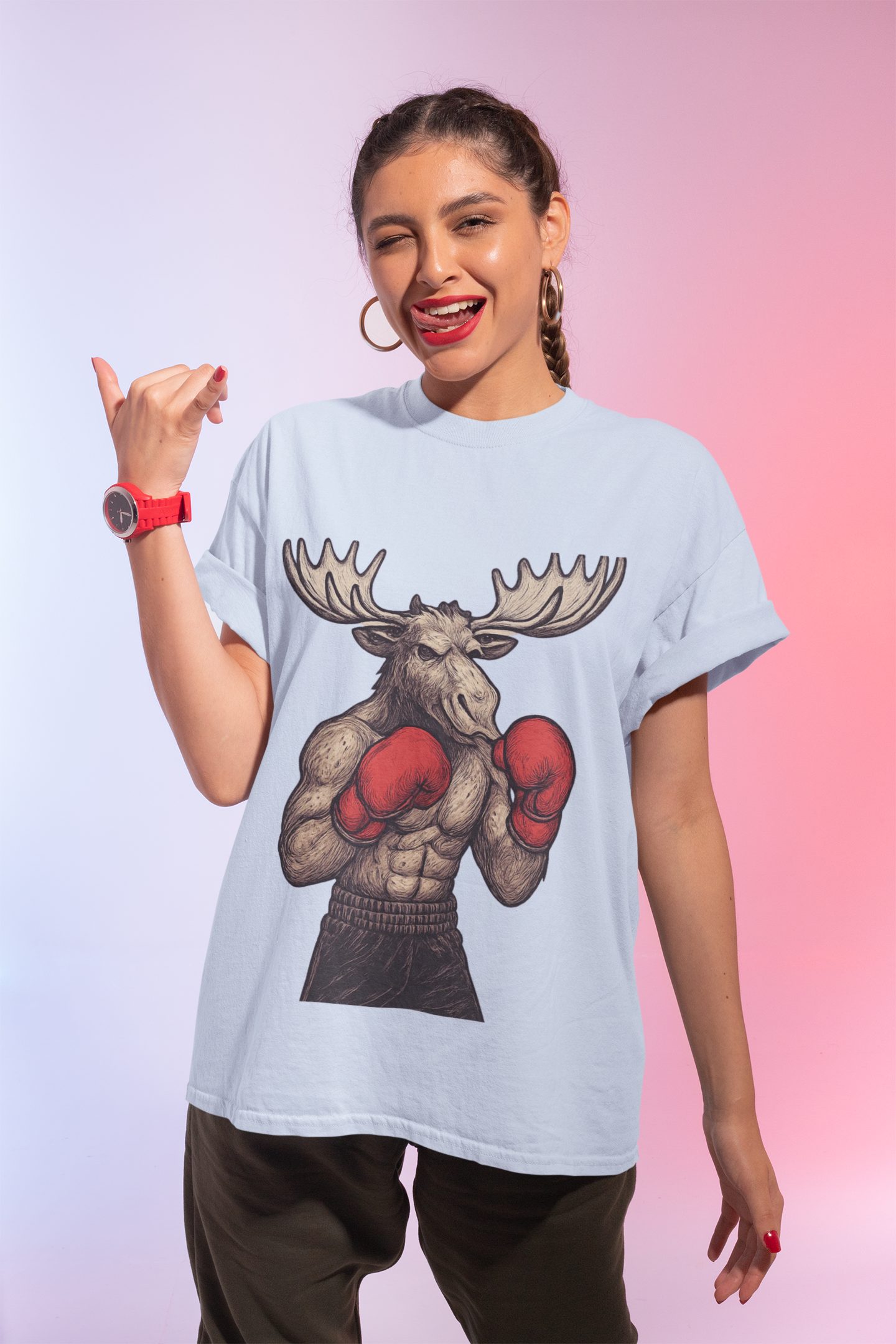 Boxing Moose T‑Shirt — Funny Wildlife Gym Tee for Men & Women