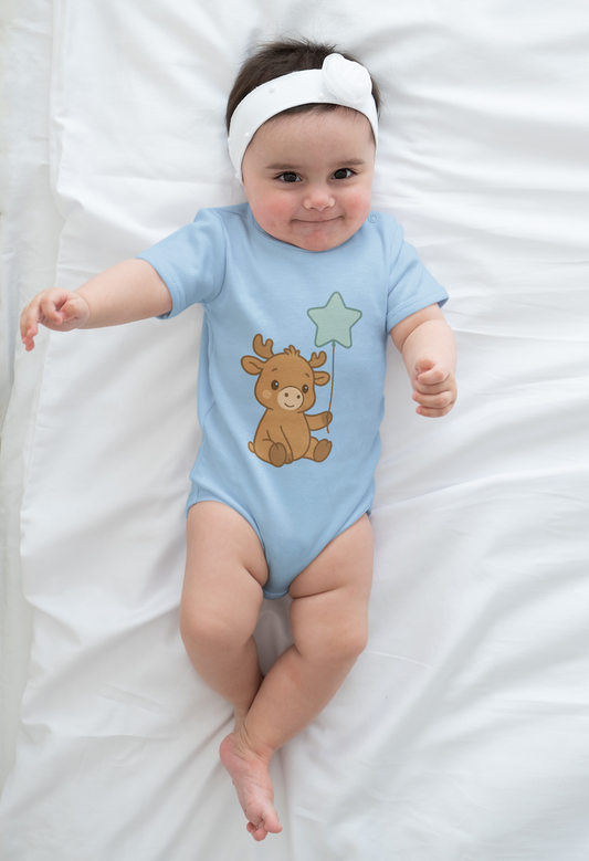 Moose Baby Holding Star Infant Bodysuit — Cute Woodland Onesie for Newborns