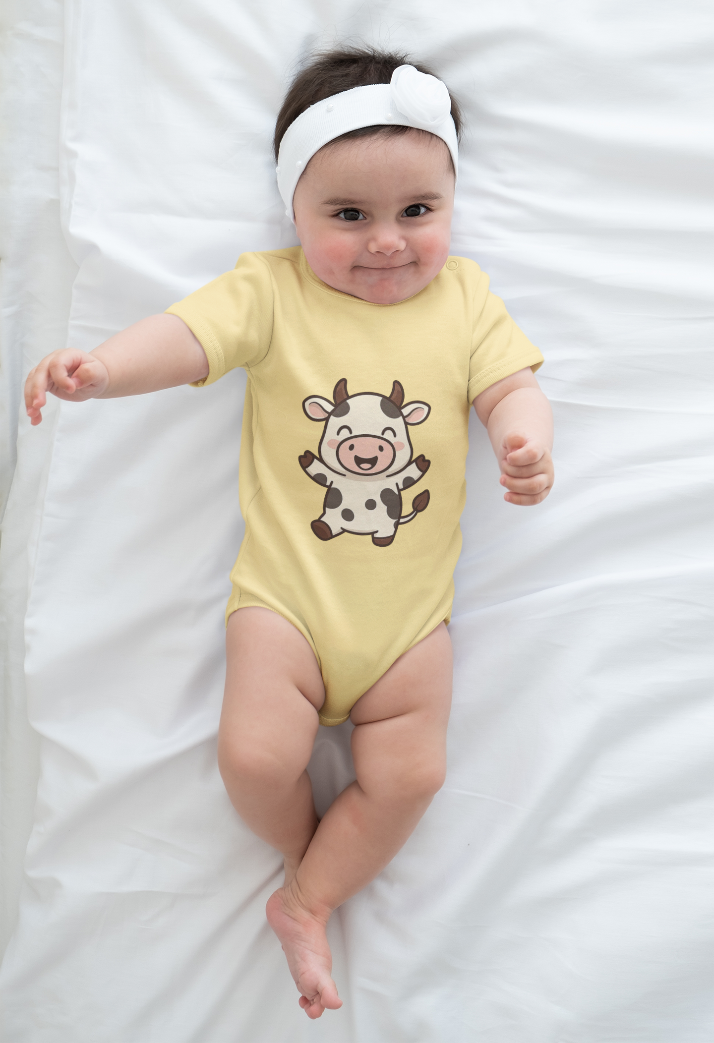 Baby Vest Infant Bodysuit - Cute Cartoon Smiling Cow