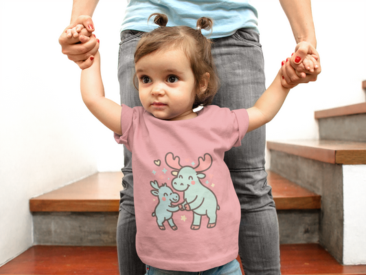 Cute Moose Mom & Baby Infant Tee — Adorable Woodland Family Baby Shirt