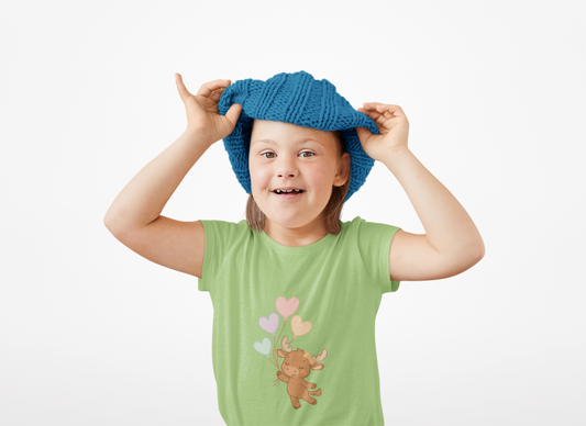 Kids Tee — Cute Moose Holding Heart Balloons | Toddler Gift