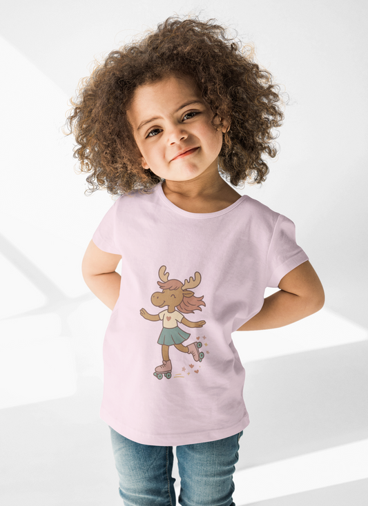 Kids Tee — Cute Roller-Skating Moose Girl Graphic