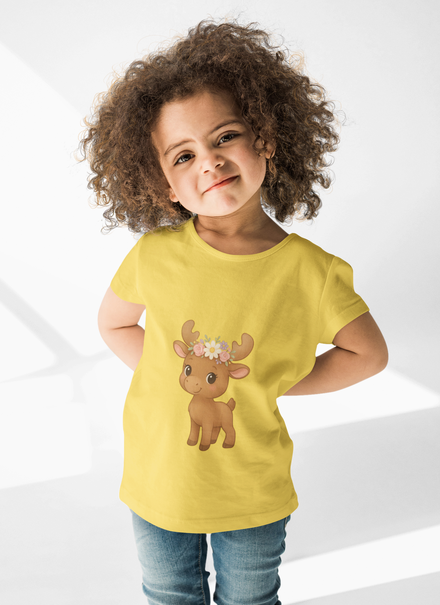 Kids Tee — Cute Floral Crown Baby Moose Graphic