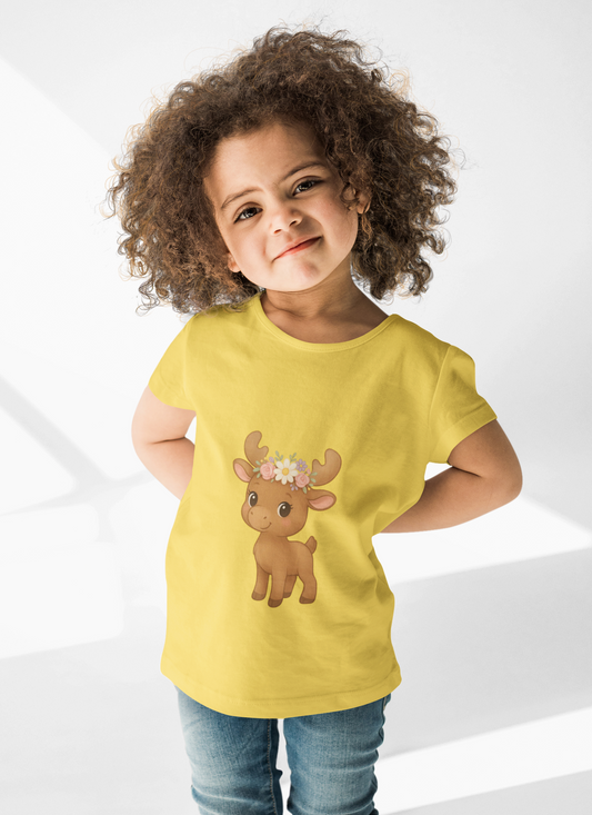 Kids Tee — Cute Floral Crown Baby Moose Graphic