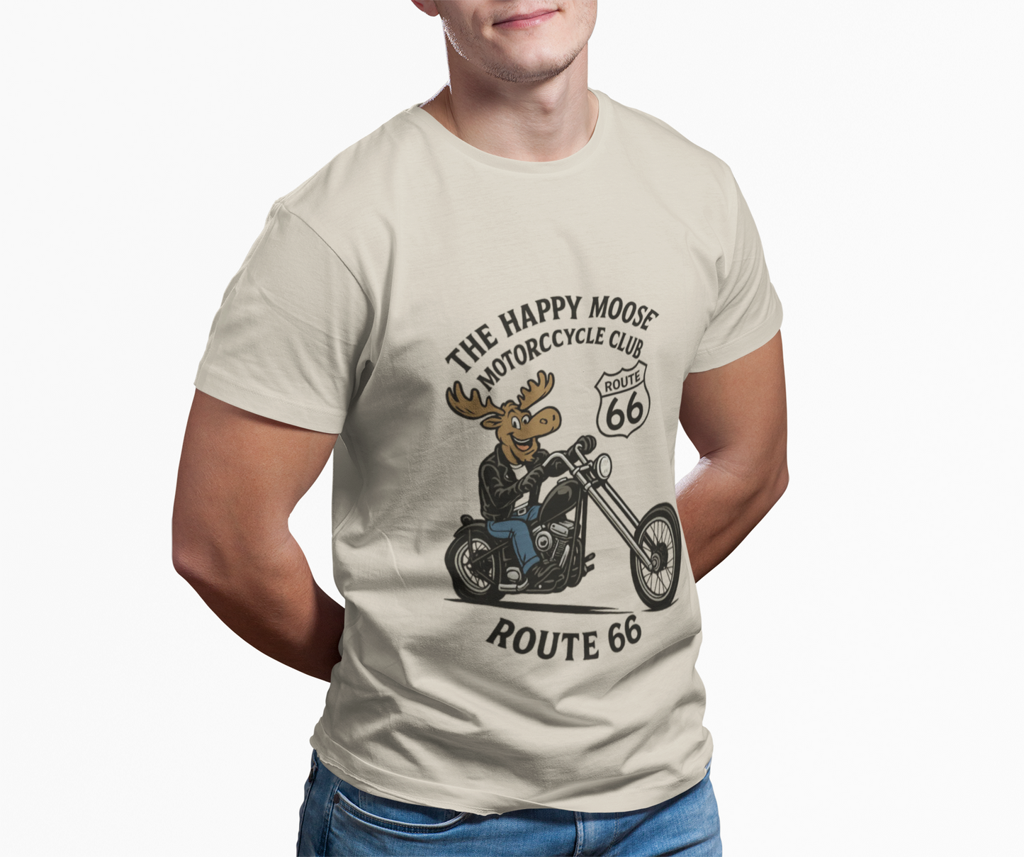 Happy Moose Motorcycle Club Route 66 T-Shirt | Moose Biker Tee
