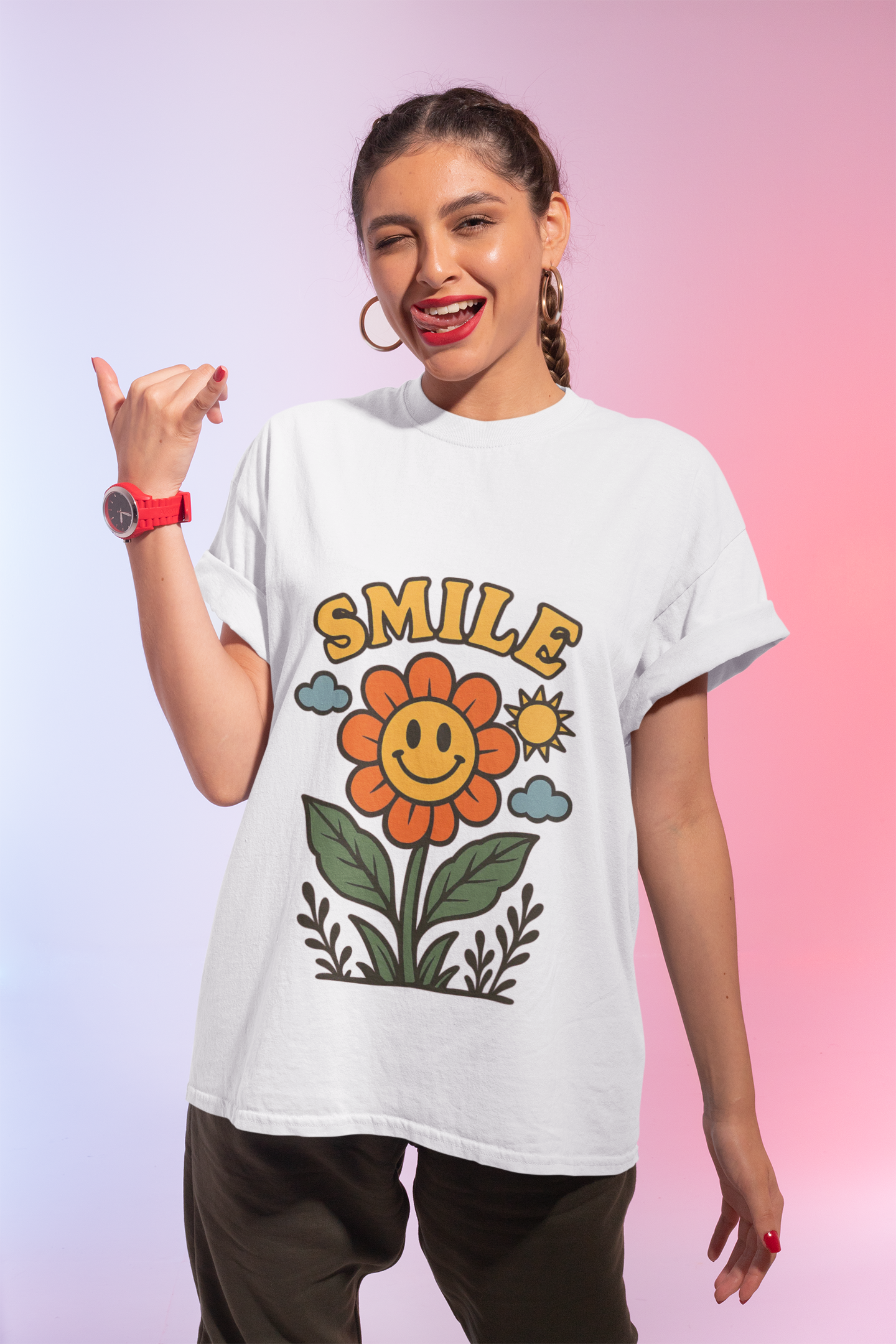 Smile With The Flowers T-Shirt | Floral Typography Tee