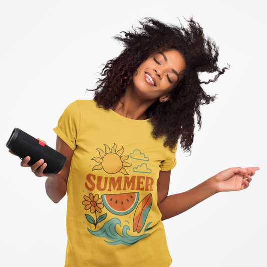 Summer Beach Tee | Surf Waves Palm Tree Graphic