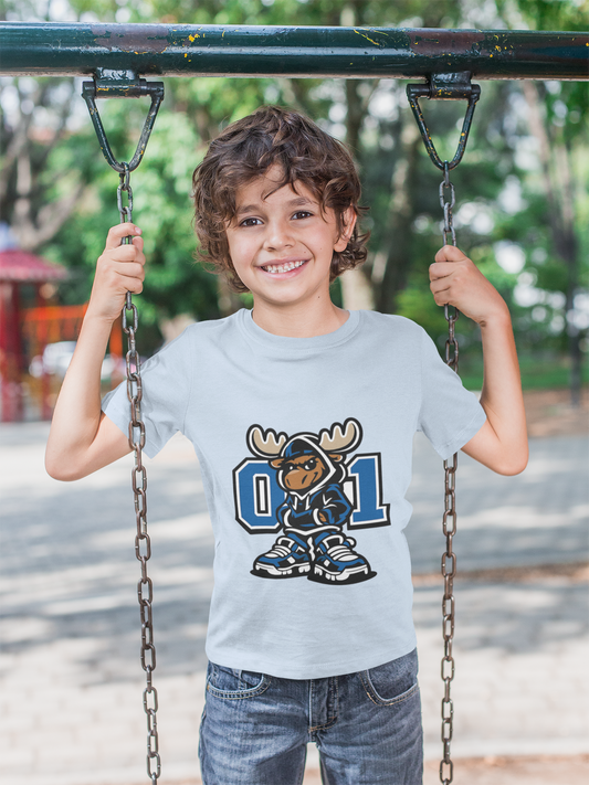 Kids Moose Mascot Tee — '01' Sporty Graphic Shirt for Boys & Girls