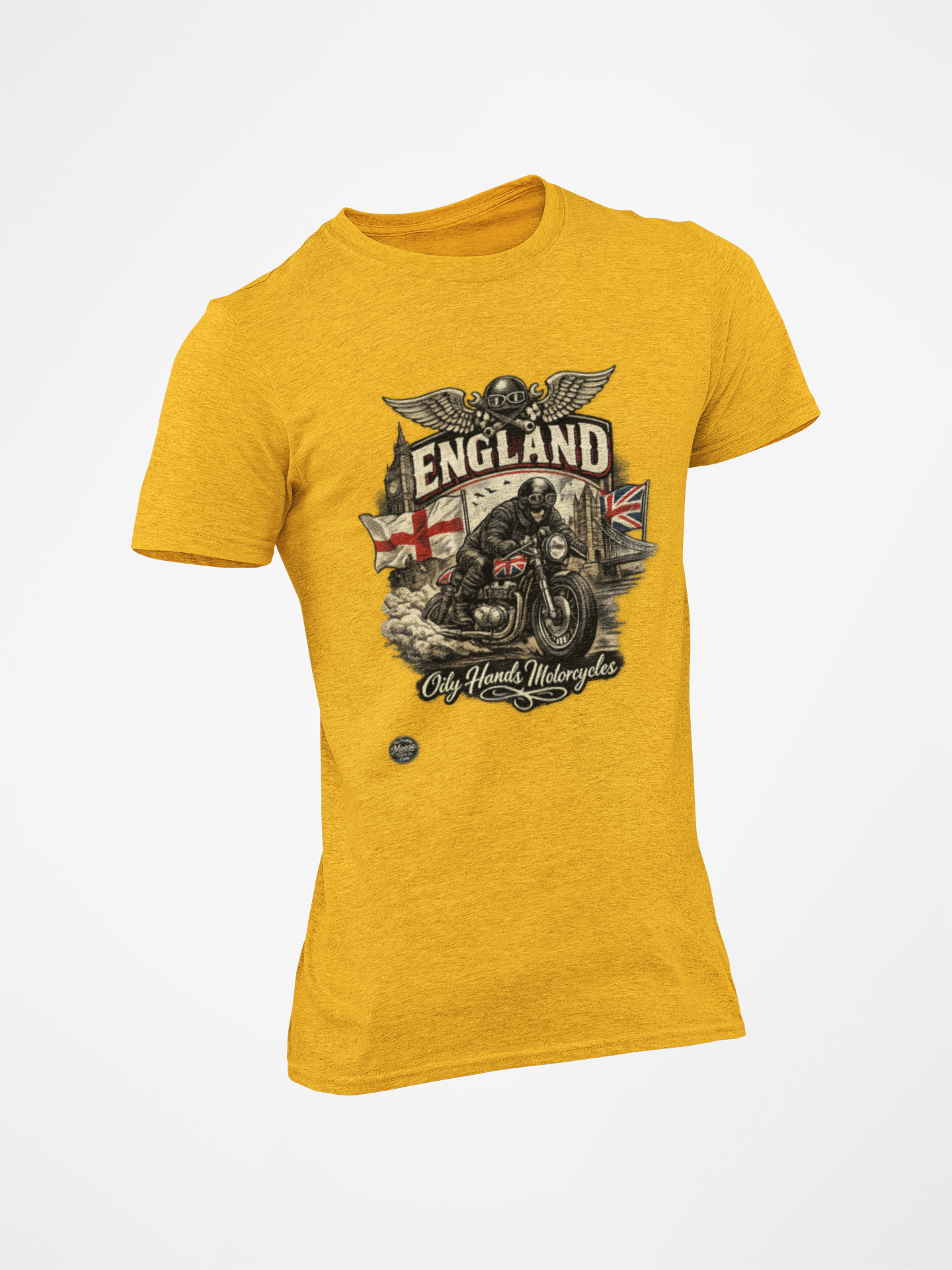 Oily Hands England Motorcycle Tee — Old Hands Biker Vintage Flag Graphic T-Shirt #009 E