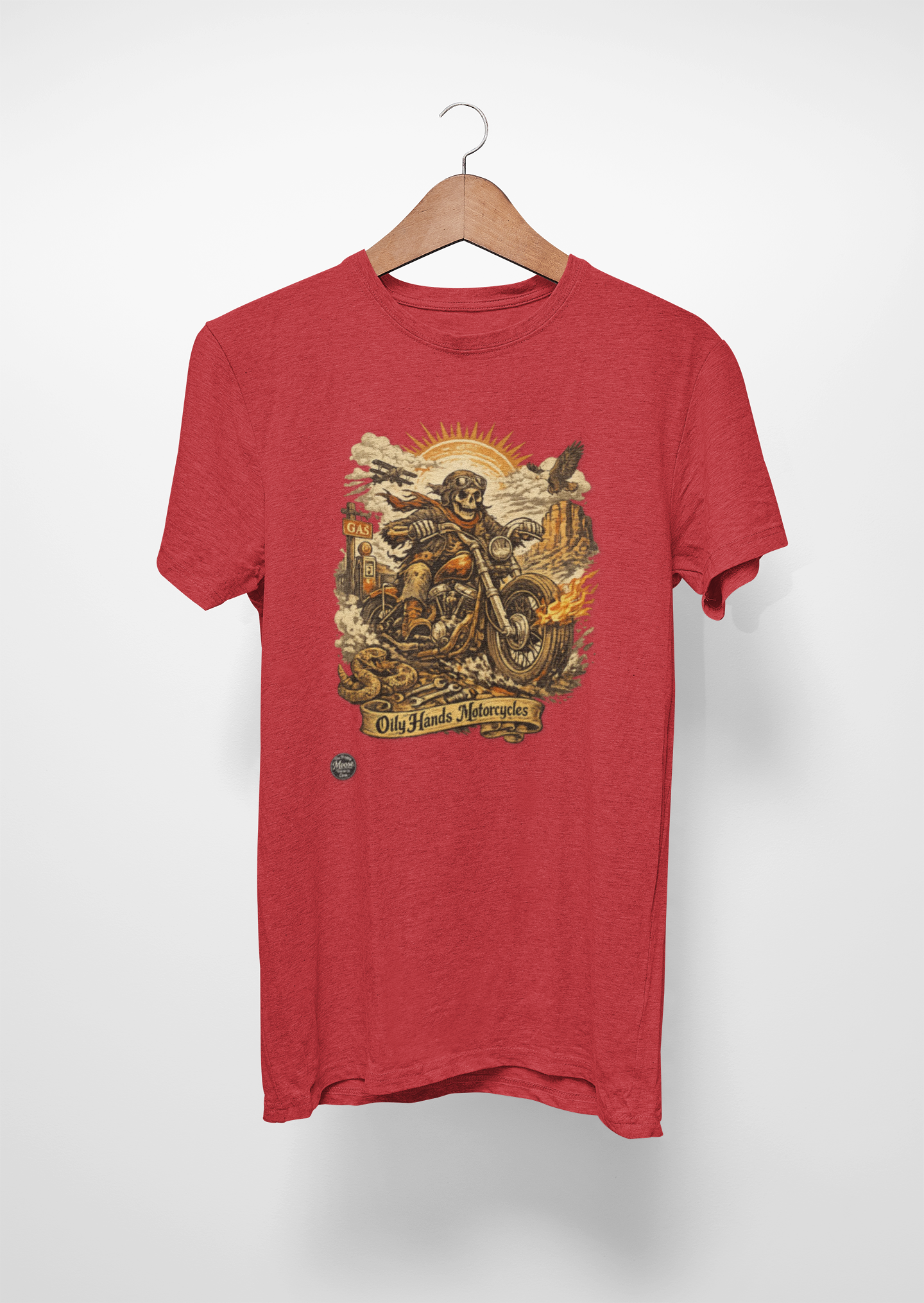 Oily Hands Motorcycle Skull Tee — Old Friends Vintage Biker T-Shirt #015 E