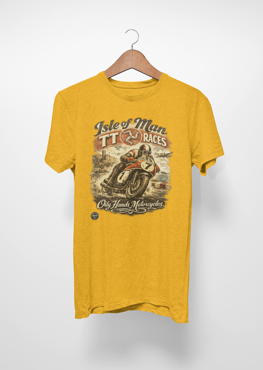 Oily Hands Isle of Man TT Motorcycle Tee — Oily Hands Vintage Racing Shirt #012 E