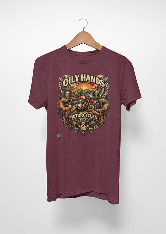 Oily Hands Motorcycles Vintage Biker T-Shirt — Retro Motorcycle Tee #010 E