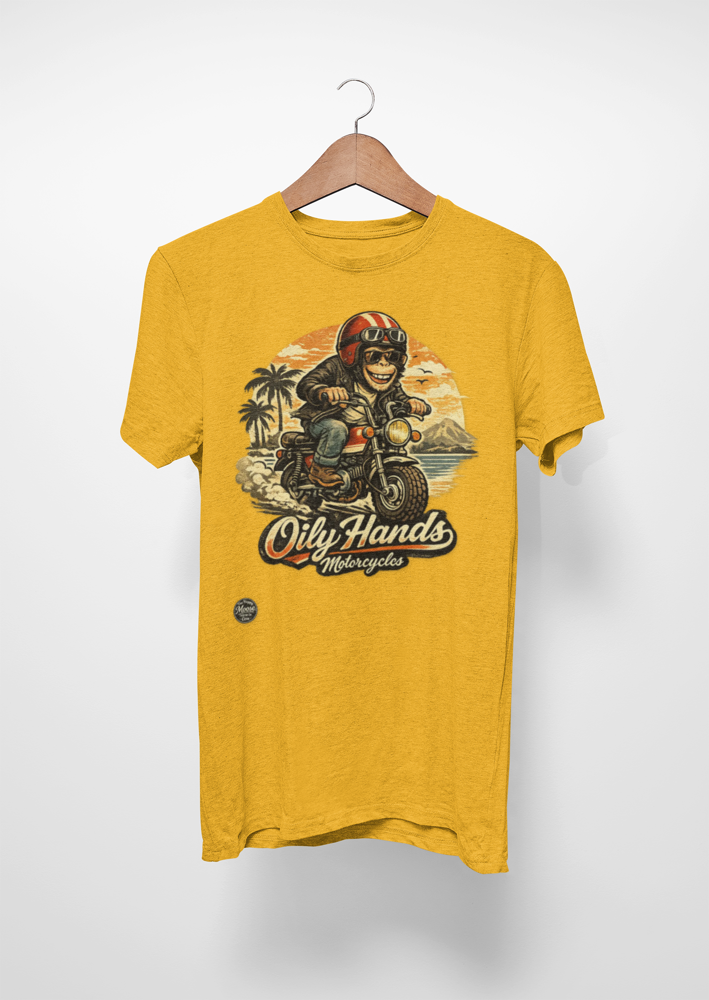 Oily Hands Motorcycle Rider Vintage Monkey Bike Sunset T-Shirt #008 E